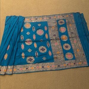 Vibrant Blue Embroidered Silk Saree